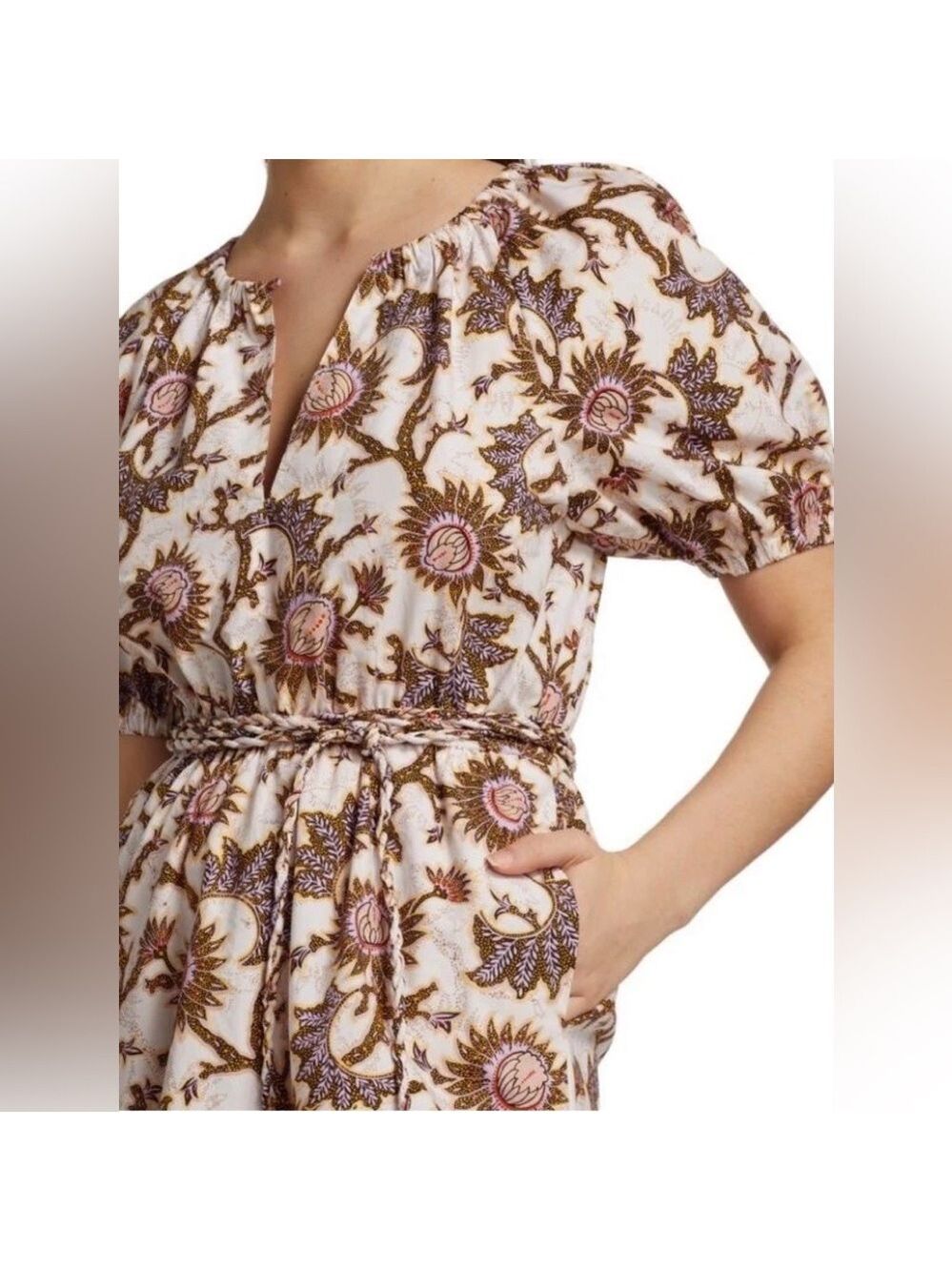 A.L.C. Adelaide Floral Tie Waist Puff Sleeve Mini Dress SZ 10 - Picture 7 of 15
